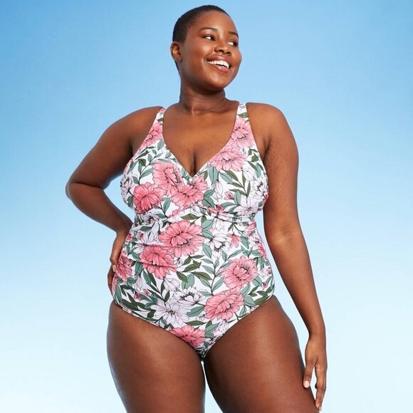 Kona Sol Plus Size Twist-Front Classic One Piece Swimsuit New - Picture 1 of 1